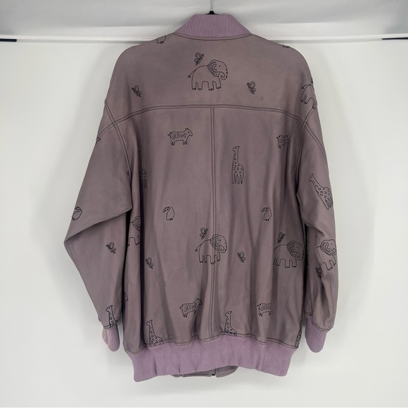 Free People Purple Oversized Leather Animal Print Embroidered Bomber Jacket S - Picture 8 of 10